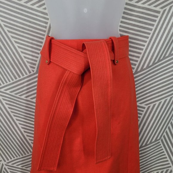 NEW J. Crew Double Serge Wool Skirt Orange Flame Size 2 Belted Lined Career - Picture 4 of 10